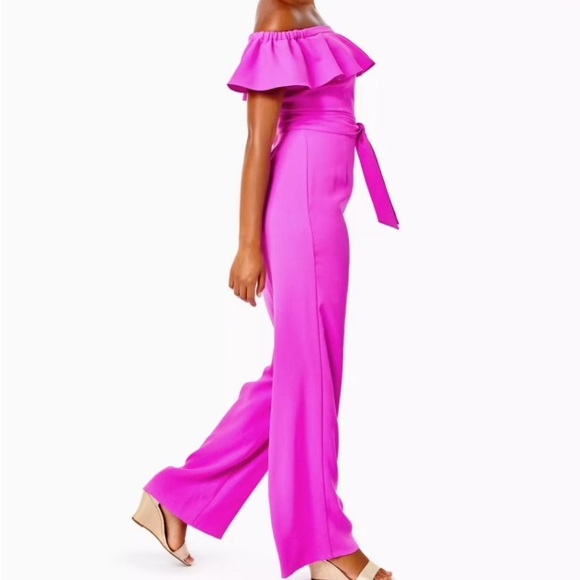 Lilly Pulitzer Jood off the shoulder jumpsuit fuchsia size 14 NEW - Picture 5 of 8